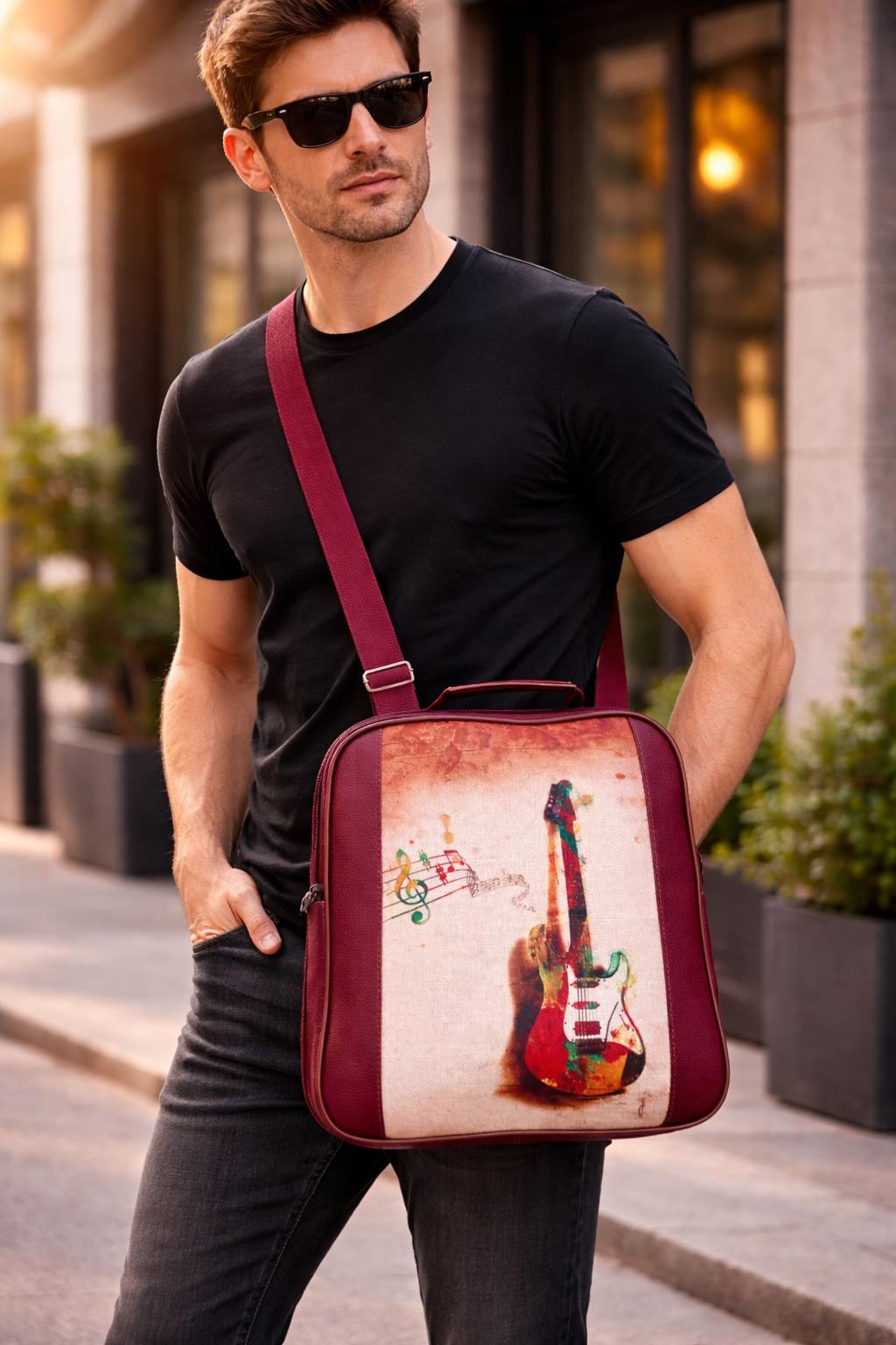 Unisex Çok Yönlü Gitar Desenli Günlük Sırt ve Omuz Çantası görsel 3