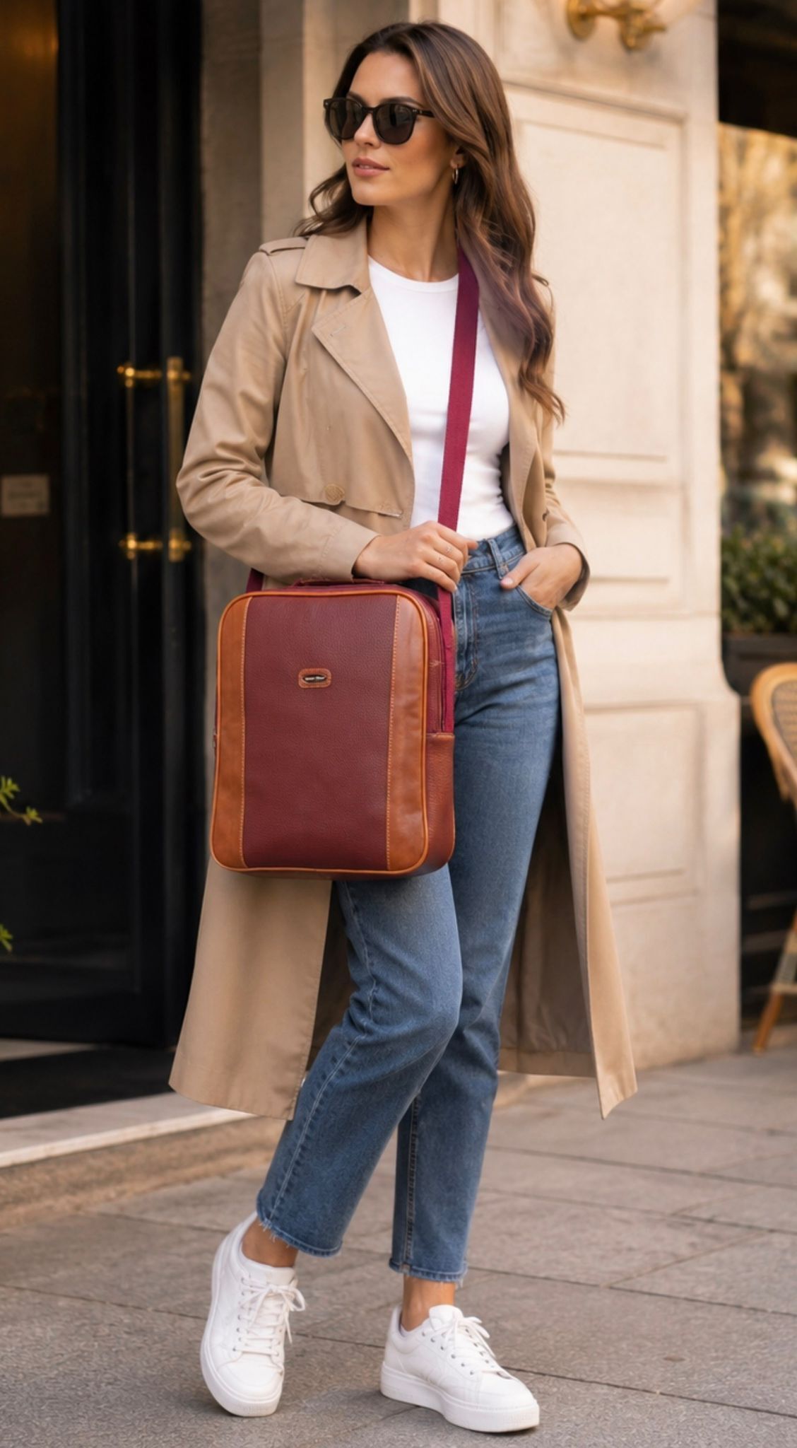 Bordo Unisex Çok Yönlü Sırt ve Omuz Çantası görsel 4
